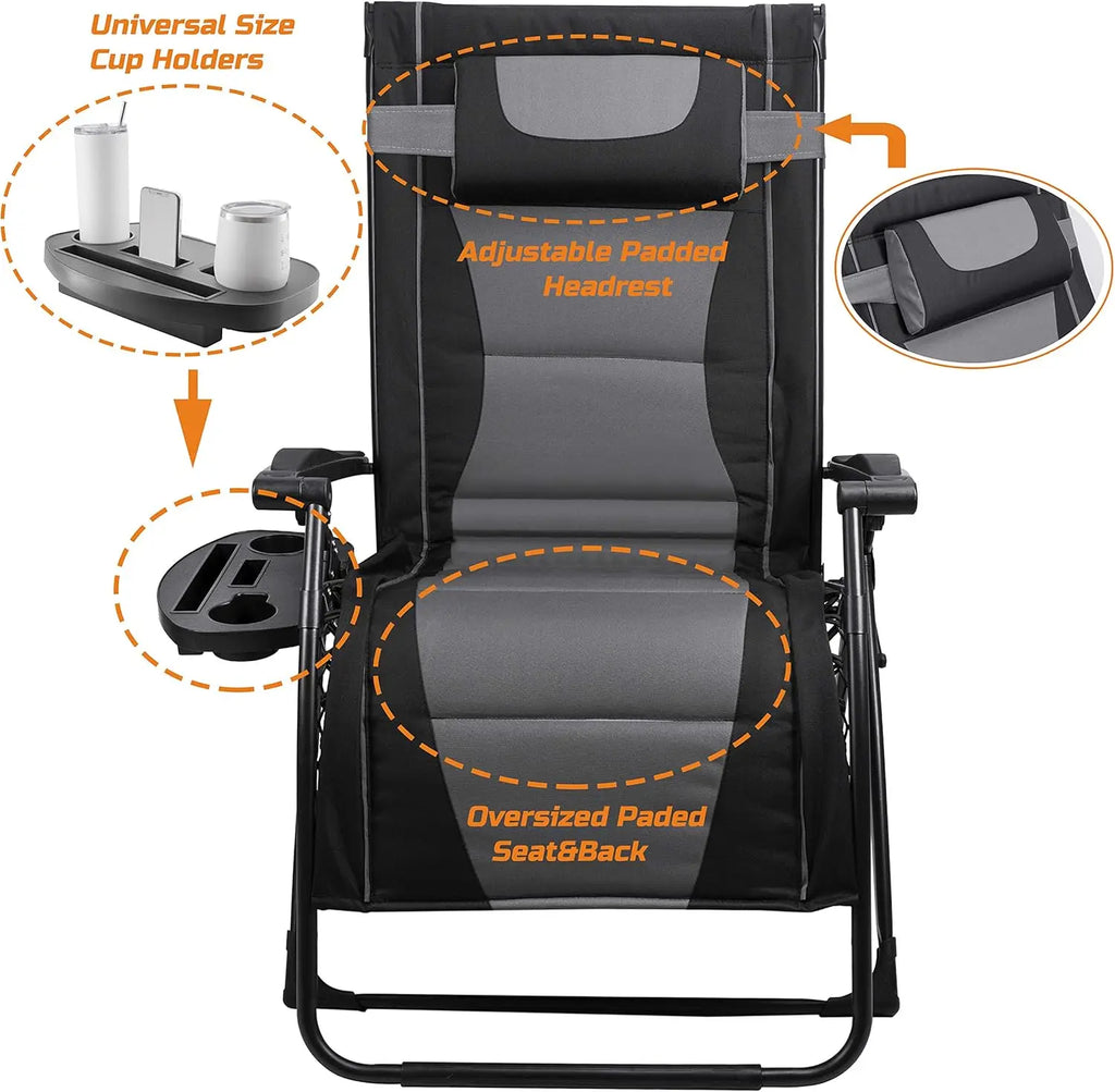 XXL Oversize Recliner Folding Chair for Camping Patio Outdoors