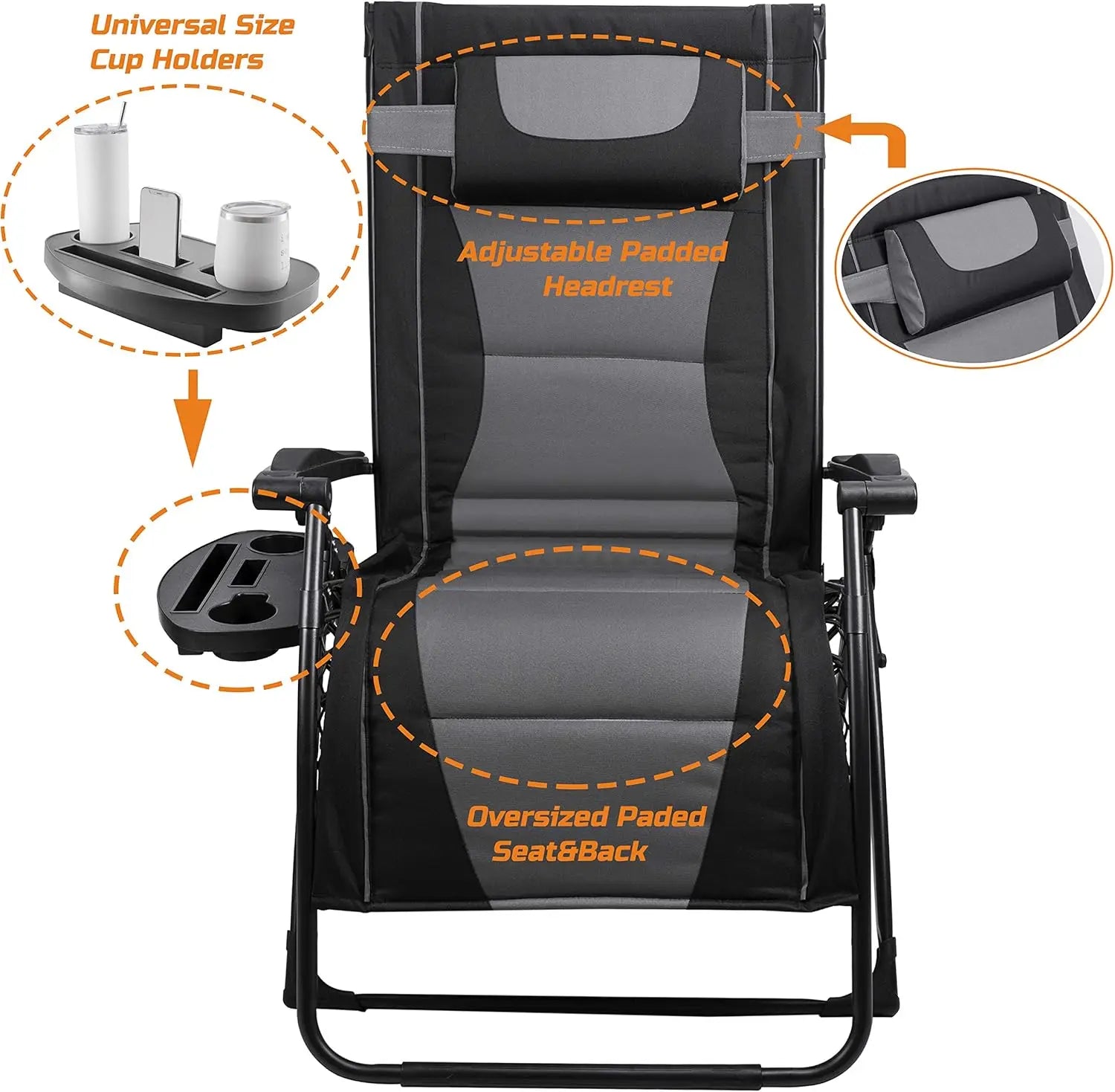 XXL Oversize Recliner Folding Chair for Camping Patio Outdoors
