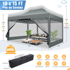 10x15 FT Heavy Duty Pop Up Canopy  with Mosquito Netting Walls