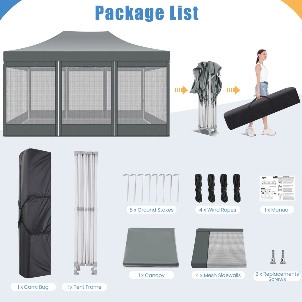 10x15 FT Heavy Duty Pop Up Canopy  with Mosquito Netting Walls