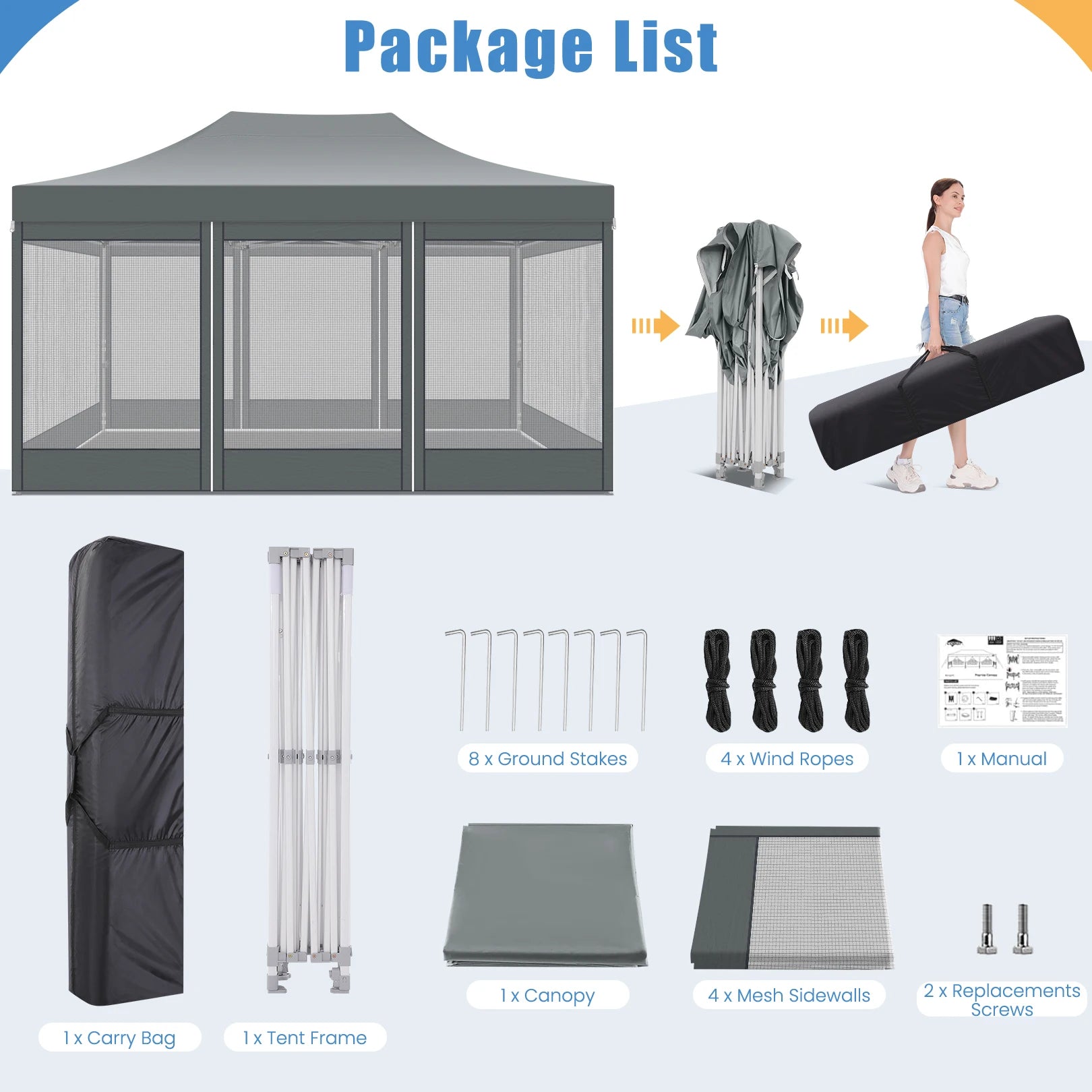 10x15 FT Heavy Duty Pop Up Canopy  with Mosquito Netting Walls
