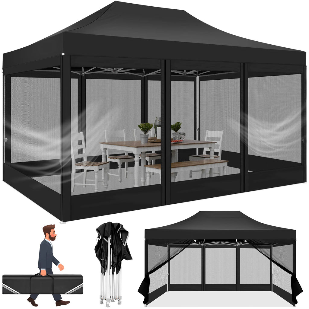 10x15 FT Heavy Duty Pop Up Canopy  with Mosquito Netting Walls
