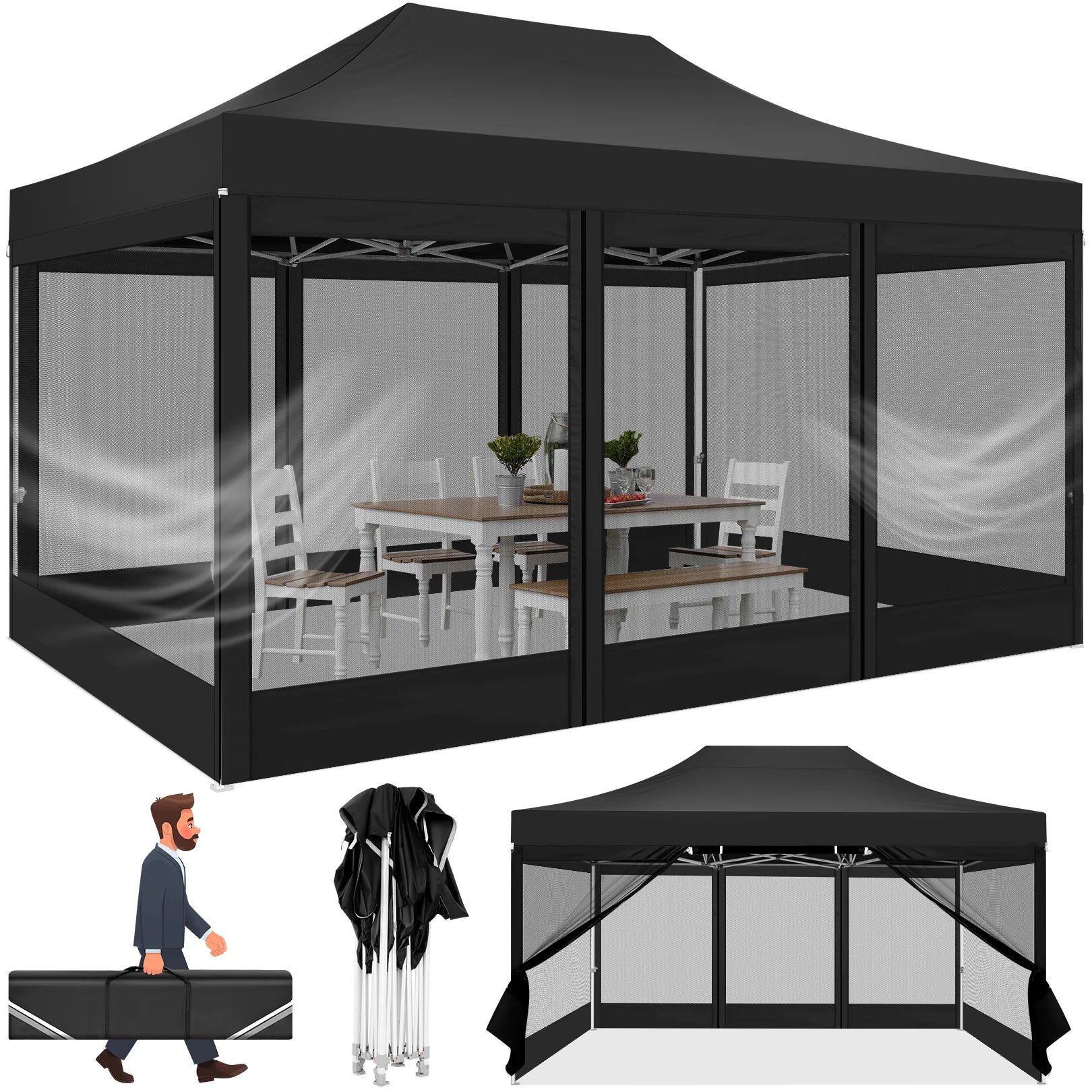 10x15 FT Heavy Duty Pop Up Canopy  with Mosquito Netting Walls