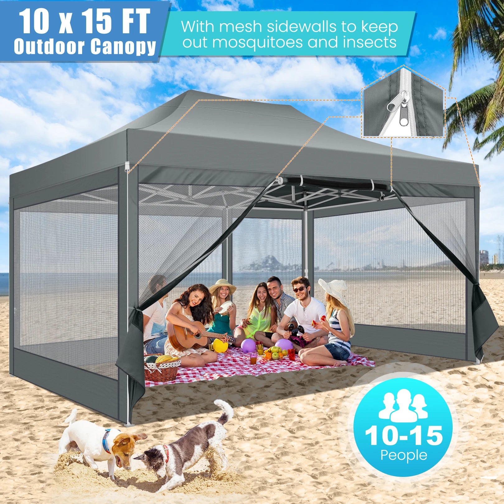 10x15 FT Heavy Duty Pop Up Canopy  with Mosquito Netting Walls