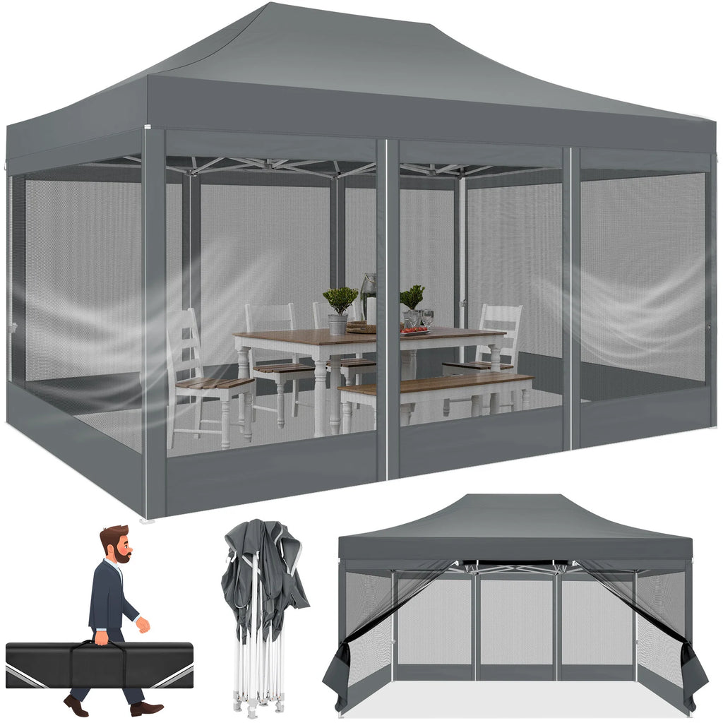 10x15 FT Heavy Duty Pop Up Canopy  with Mosquito Netting Walls