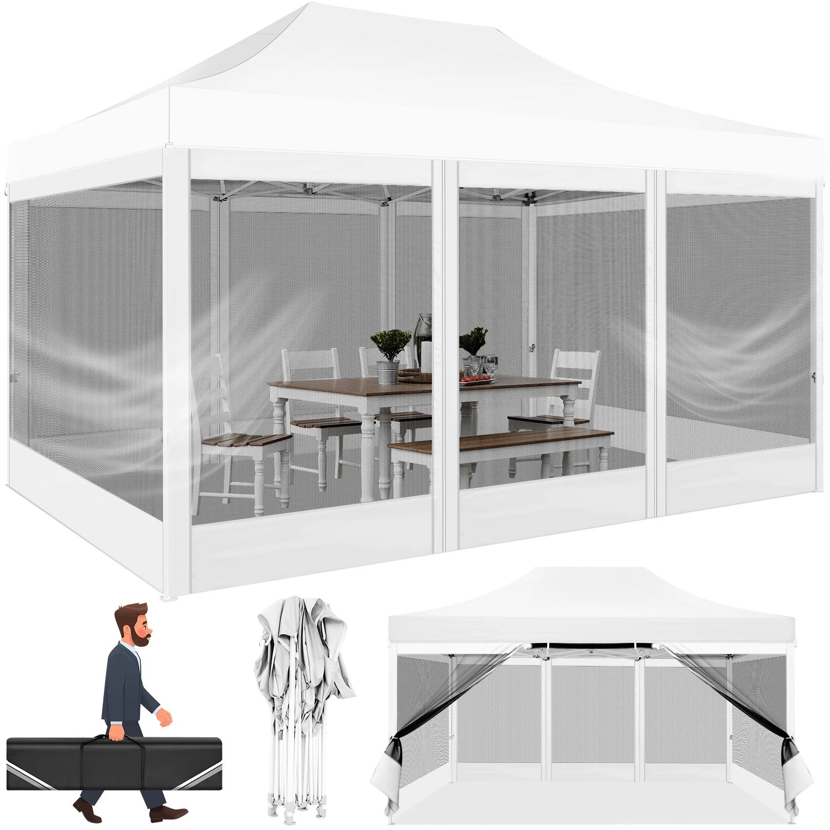 10x15 FT Heavy Duty Pop Up Canopy  with Mosquito Netting Walls