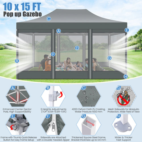 10x15 FT Heavy Duty Pop Up Canopy  with Mosquito Netting Walls