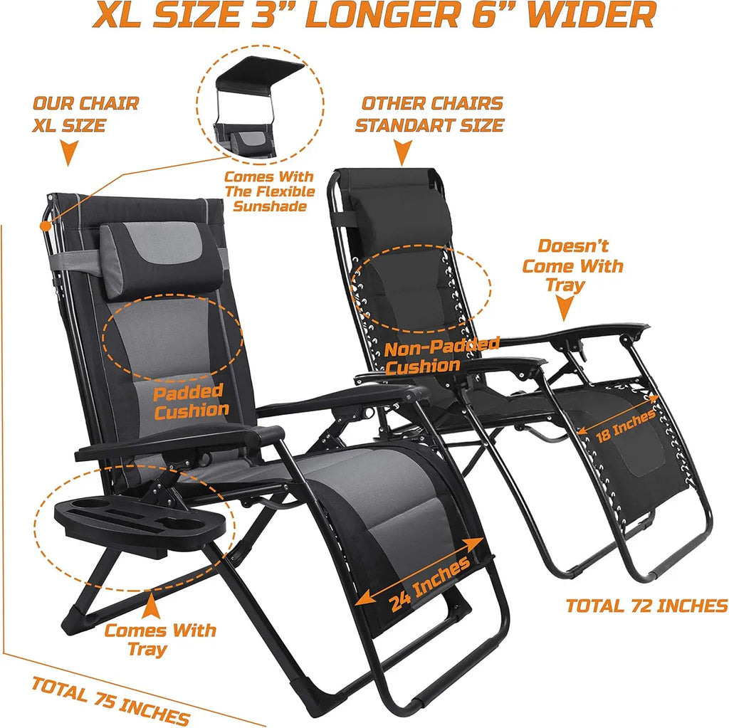 XXL Oversize Recliner Folding Chair for Camping Patio Outdoors