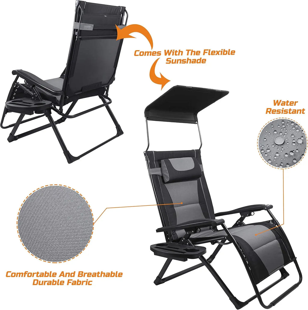 XXL Oversize Recliner Folding Chair for Camping Patio Outdoors