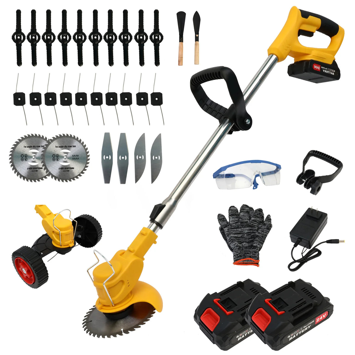 21V Cordless Lawn Mower 3-in-1 Electric Grass Trimmer Lightweight with 2x2.0Ah Batteries Edger Brush Cutter for Yard Garden Tool