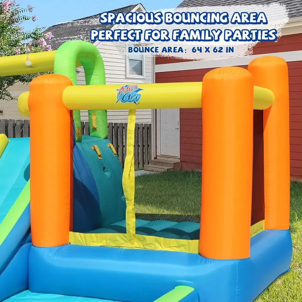 Air Water Slide, 7in1 Inflatable Bounce House with Large Pool