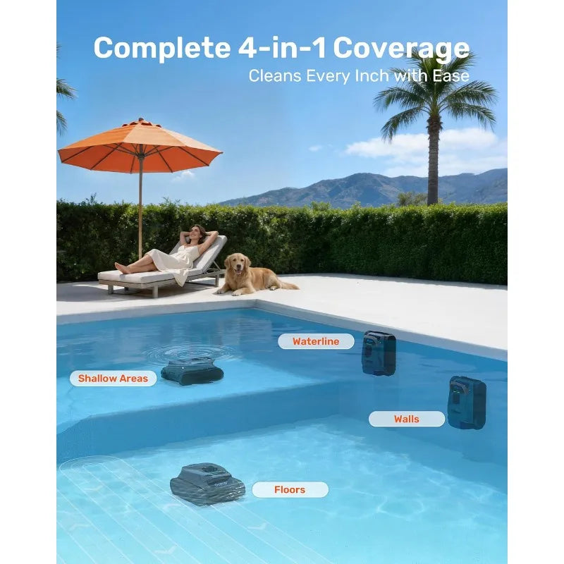 Gosvor LiteVac G1 Pool Vacuum, Wall & Waterline Cleaning, Double Filtration, 150-Min Battery Life for Smart Mode,