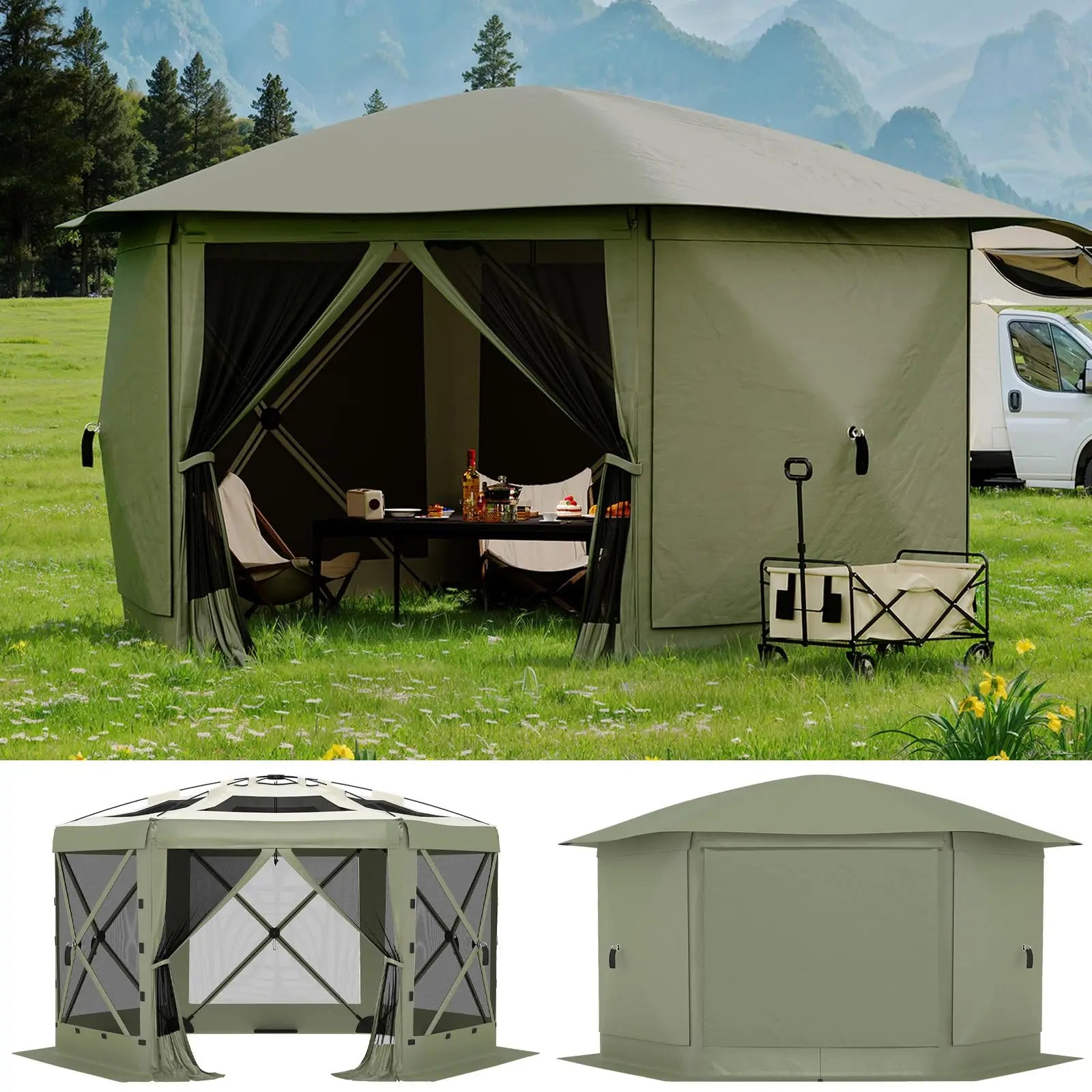 13FT Pop Up Gazebo 6-Sided Outdoor Canopy