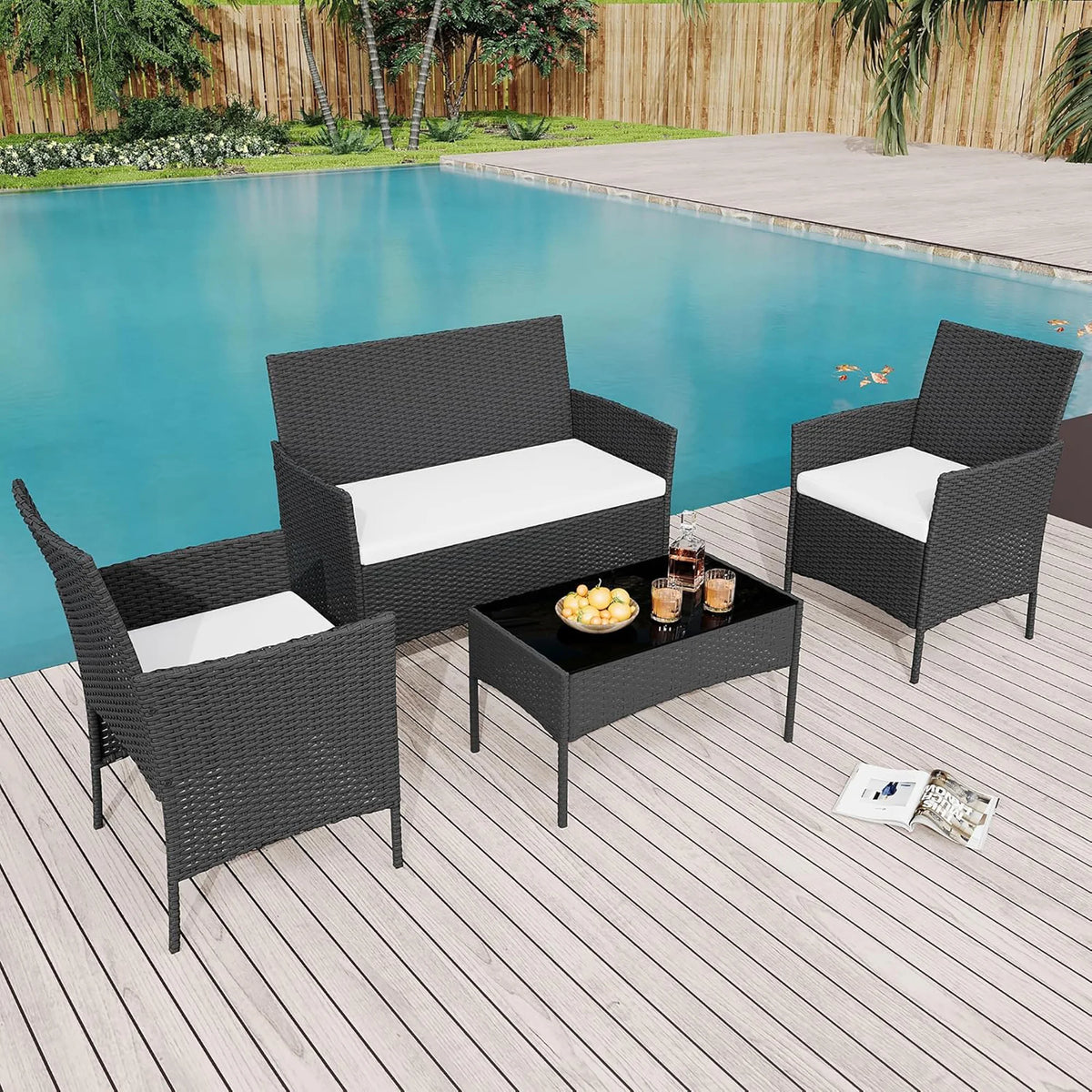 4 Piece Rattan Patio Furniture Set