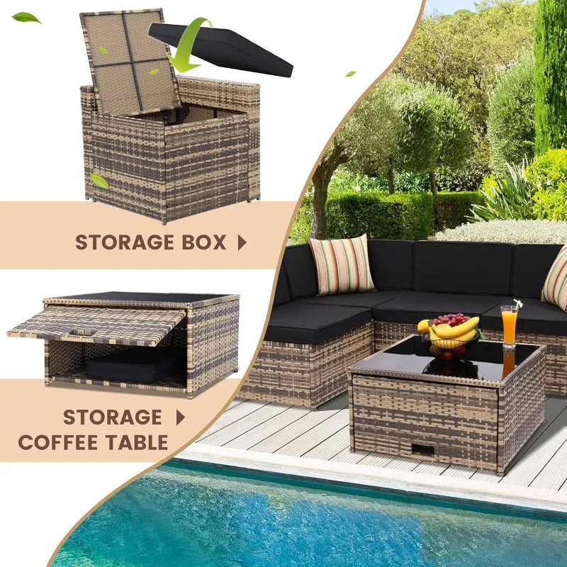 8 Piece Outdoor Wicker Patio Furniture Sectional Set