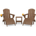 5-Piece HDPE Adirondack Chair Set w/ Adjustable Backrest Ottoman Side Table Weather Resistant Patio Garden Navy Customized