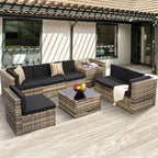 8 Piece Outdoor Wicker Patio Furniture Sectional Set