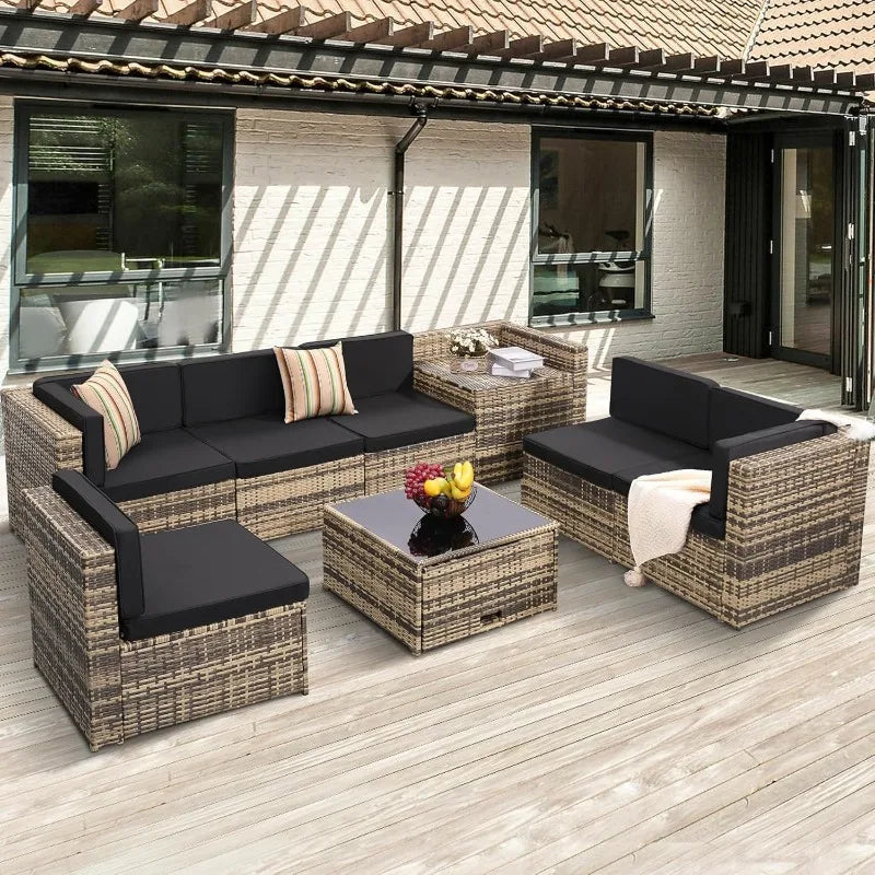 8 Piece Outdoor Wicker Patio Furniture Sectional Set