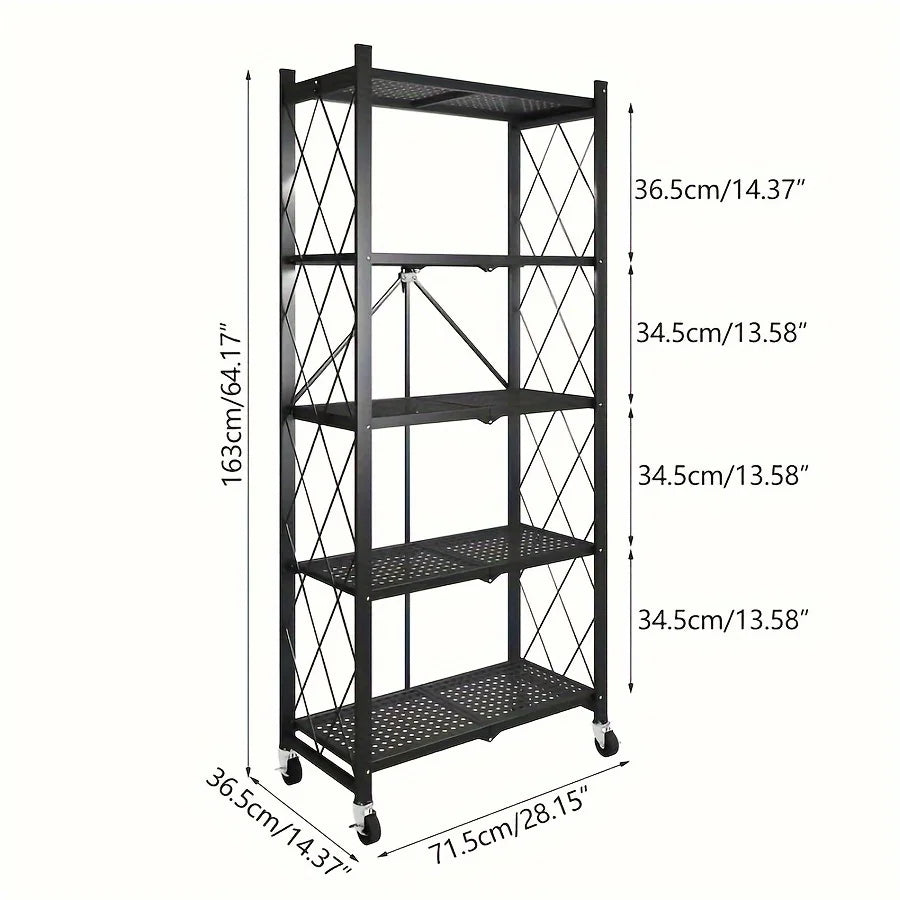 5Tier Heavy Duty Foldable Metal Storage Rack With Wheels