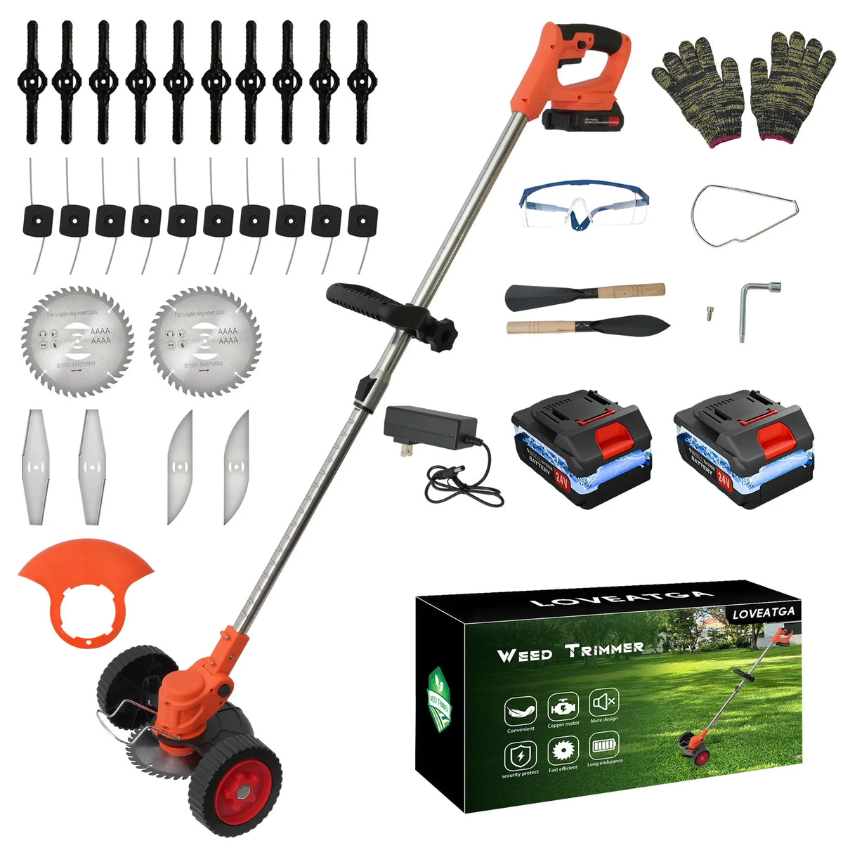 21V Cordless Lawn Mower 3-in-1 Electric Grass Trimmer Lightweight with 2x2.0Ah Batteries Edger Brush Cutter for Yard Garden Tool