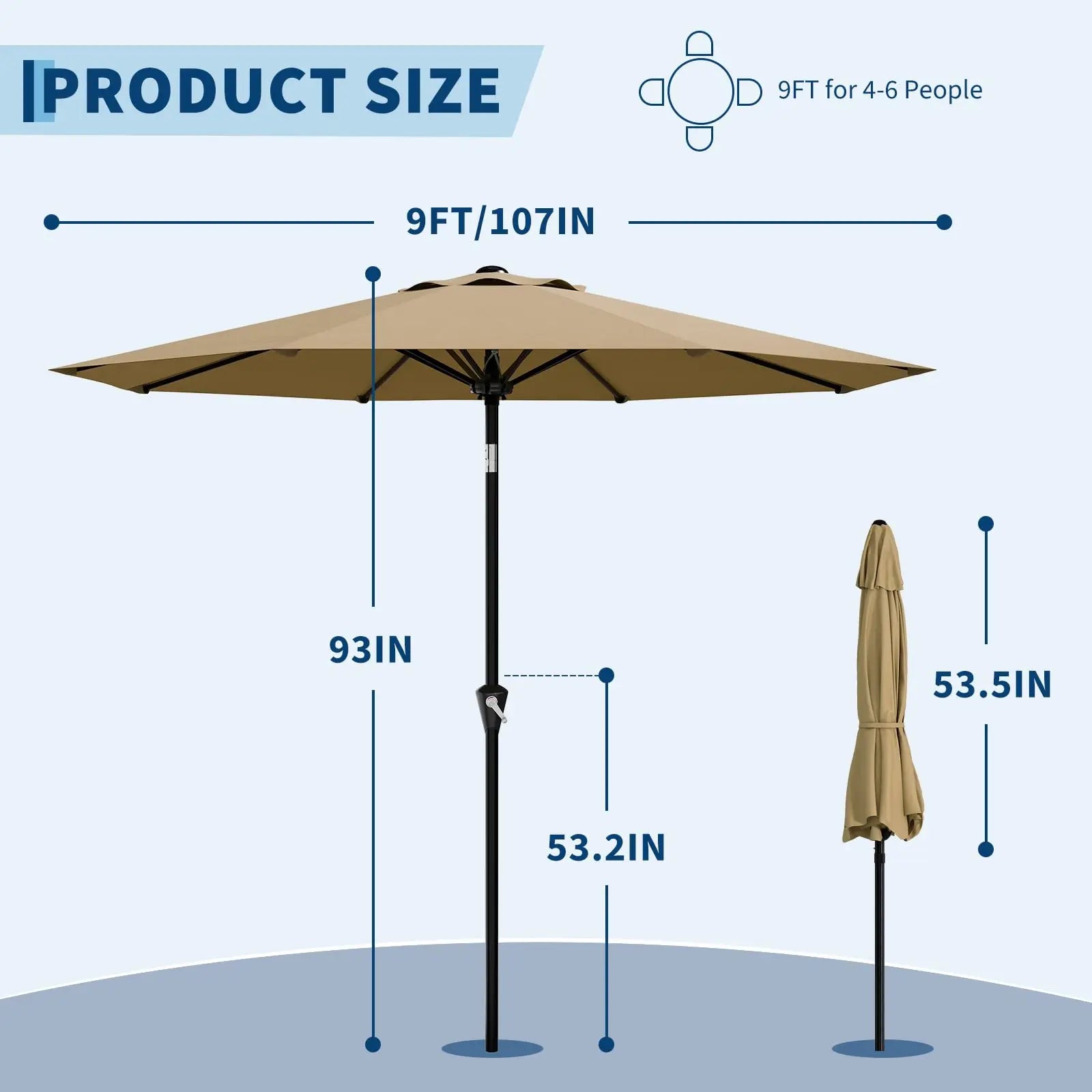 9FT Patio Umbrella With Crank & Tilt, Outdoor  UV Protection Waterproof