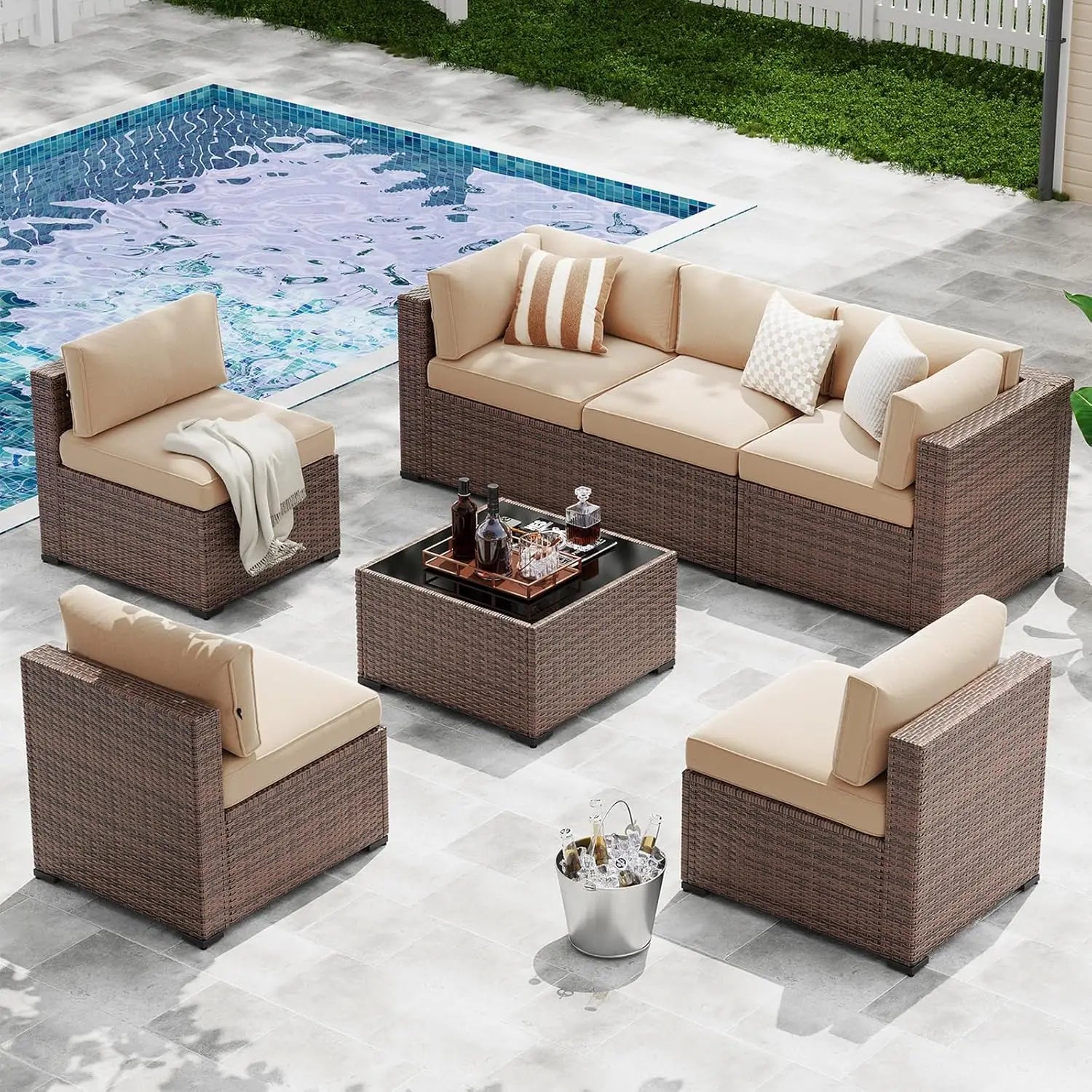 7-Piece Patio  Wicker Rattan Furniture Set