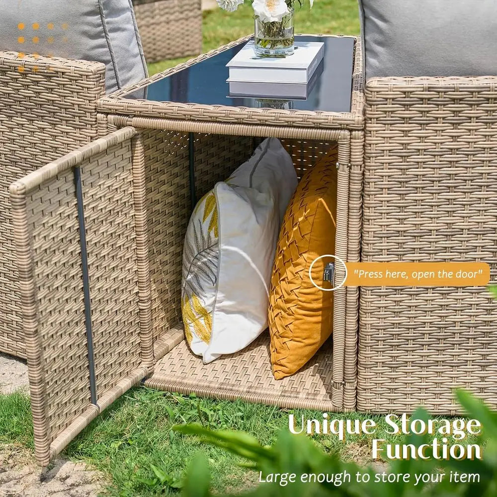 11-Piece Outdoor Wicker Sectional Sofa Set with Storage