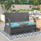 Outdoor Rattan Loveseat Convertible Picnic  Table