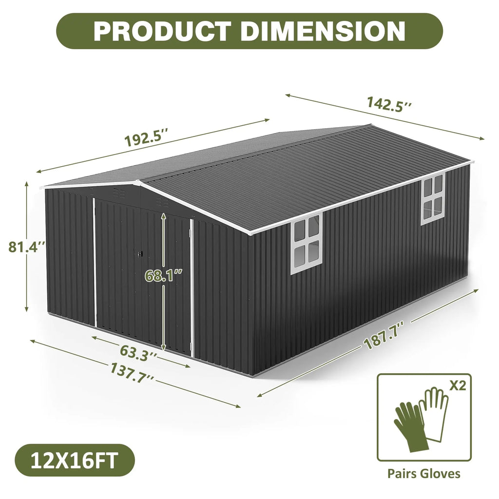 12x18FT  Metal Storage Shed
