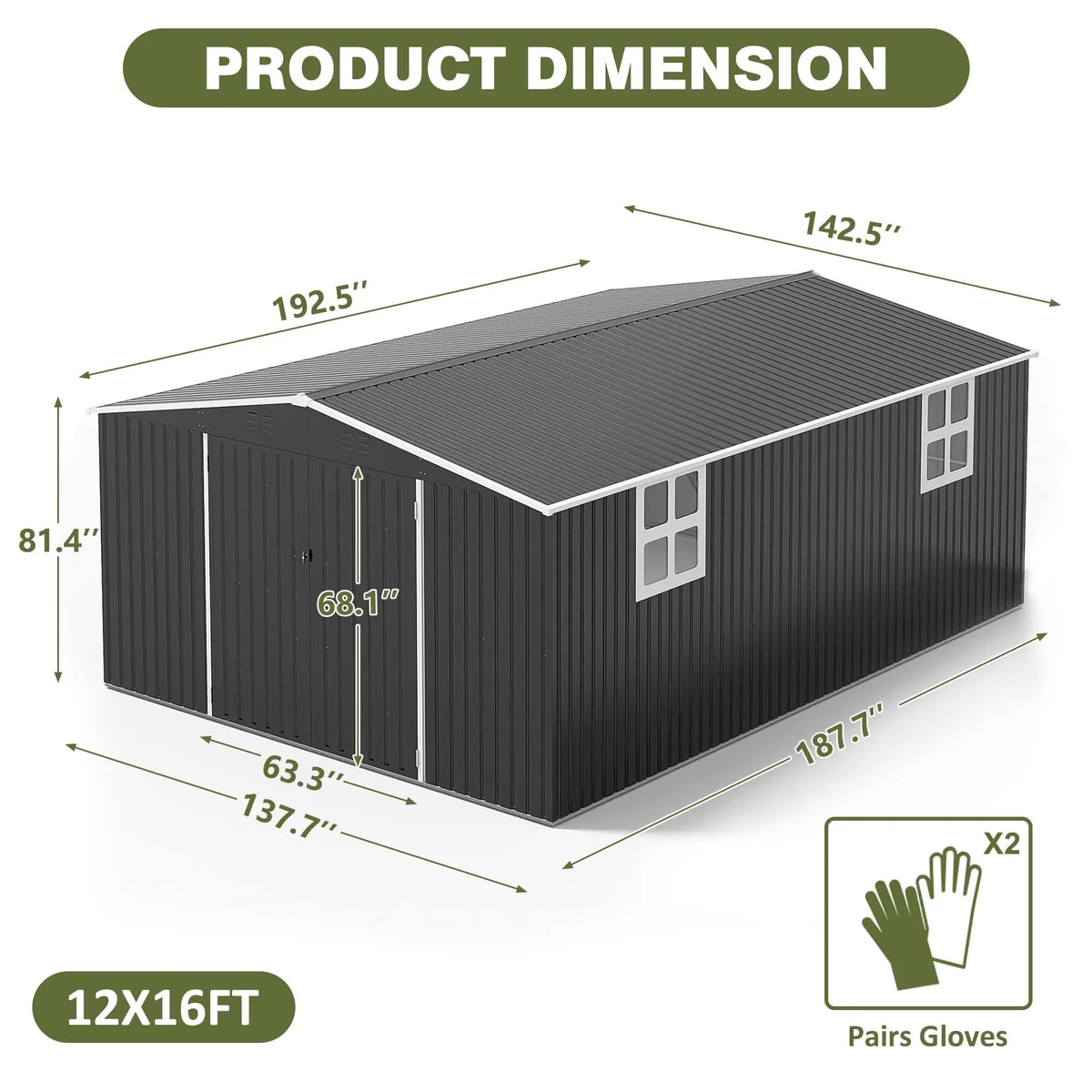 12x18FT  Metal Storage Shed