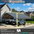 Heavy Duty Galvanized Steel Carport 20x20 FT