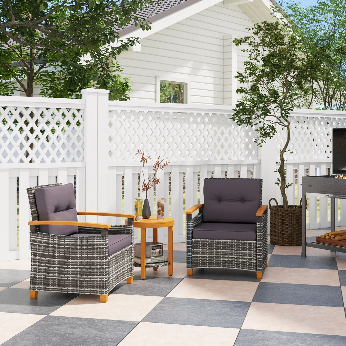 3 Pieces Wicker Patio Bistro Set