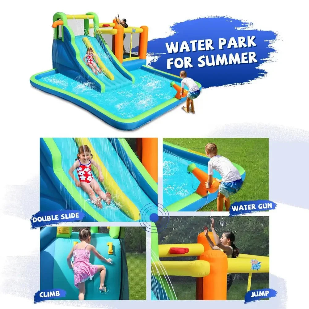 Air Water Slide, 7in1 Inflatable Bounce House with Large Pool