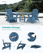 5-Piece HDPE Adirondack Chair Set w/ Adjustable Backrest Ottoman Side Table Weather Resistant Patio Garden Navy Customized