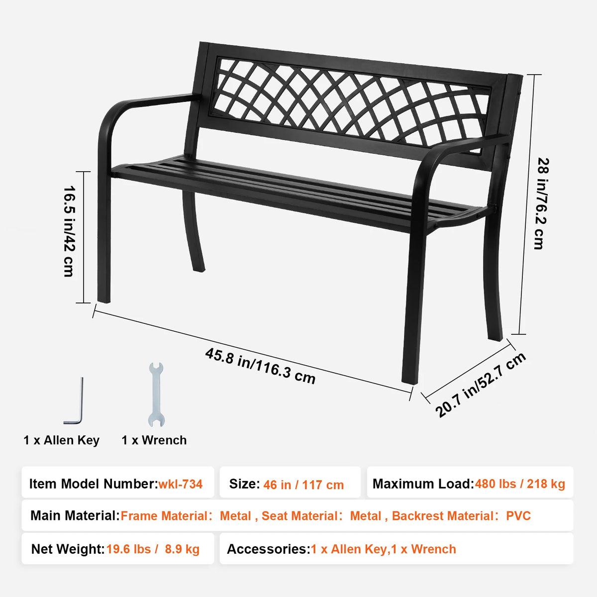 Outdoor Metal Garden Bench