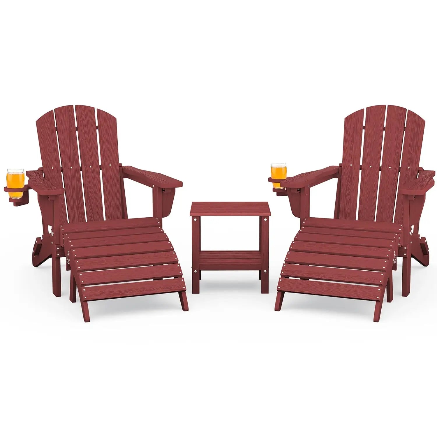 5-Piece HDPE Adirondack Chair Set w/ Adjustable Backrest Ottoman Side Table Weather Resistant Patio Garden Navy Customized