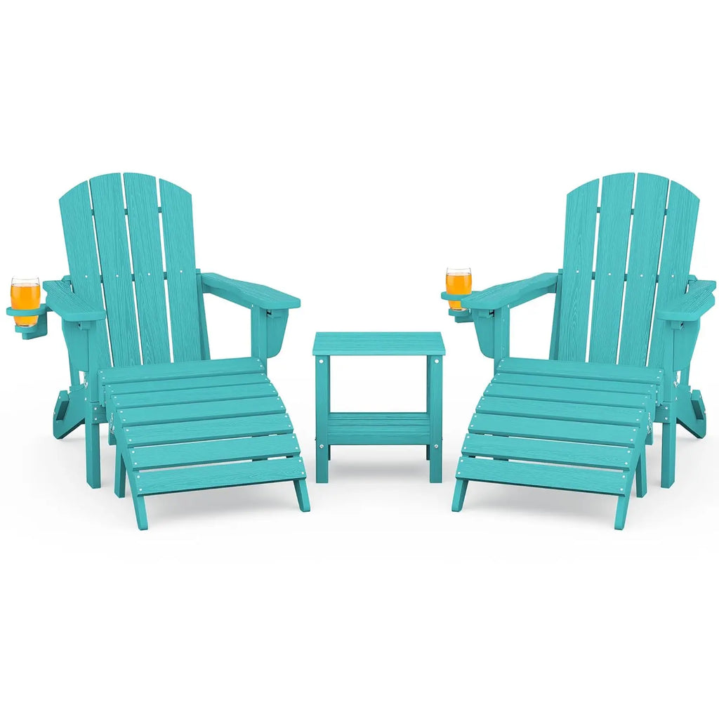 5-Piece HDPE Adirondack Chair Set w/ Adjustable Backrest Ottoman Side Table Weather Resistant Patio Garden Navy Customized