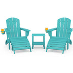 5-Piece HDPE Adirondack Chair Set w/ Adjustable Backrest Ottoman Side Table Weather Resistant Patio Garden Navy Customized