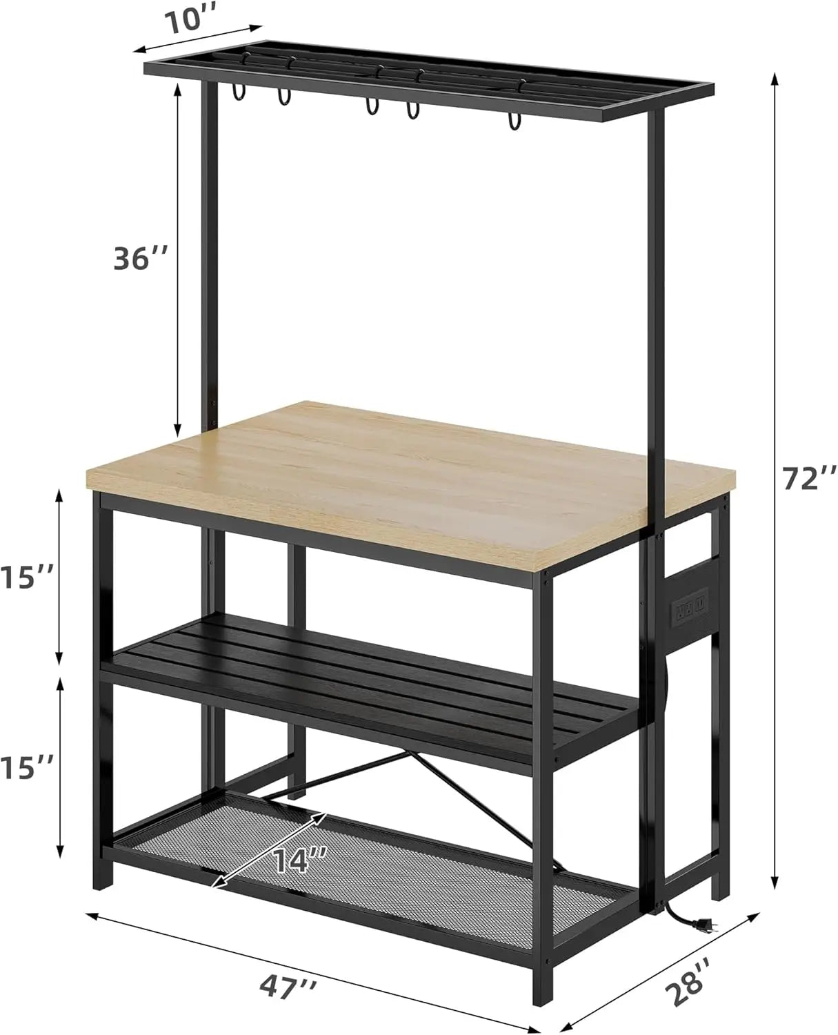 Kitchen Island with Storage, Bakers Rack with Power Outlet,