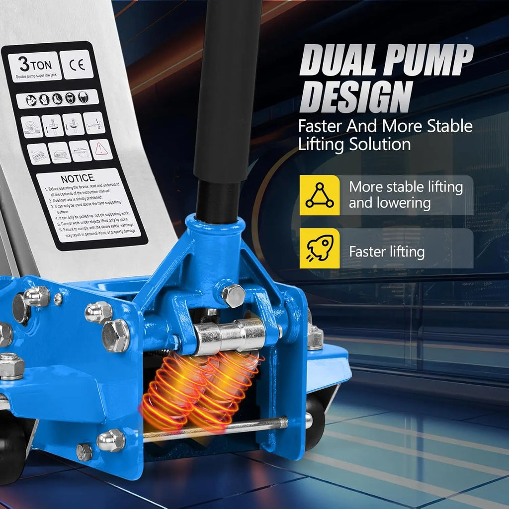 3 Ton Low Profile Floor Jack with Dual Pistons