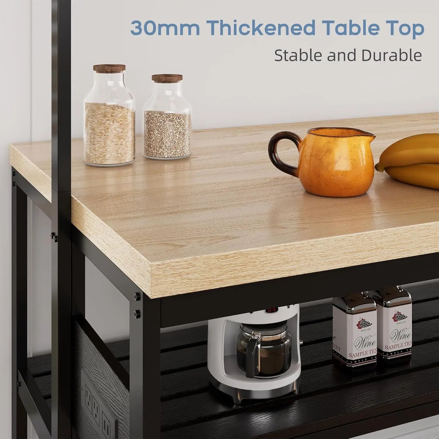 Kitchen Island with Storage, Bakers Rack with Power Outlet,