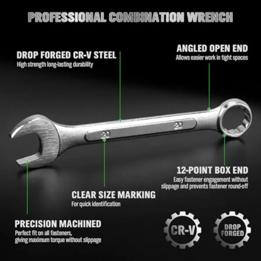 30-Piece Combination Wrench Set, Metric and SAE