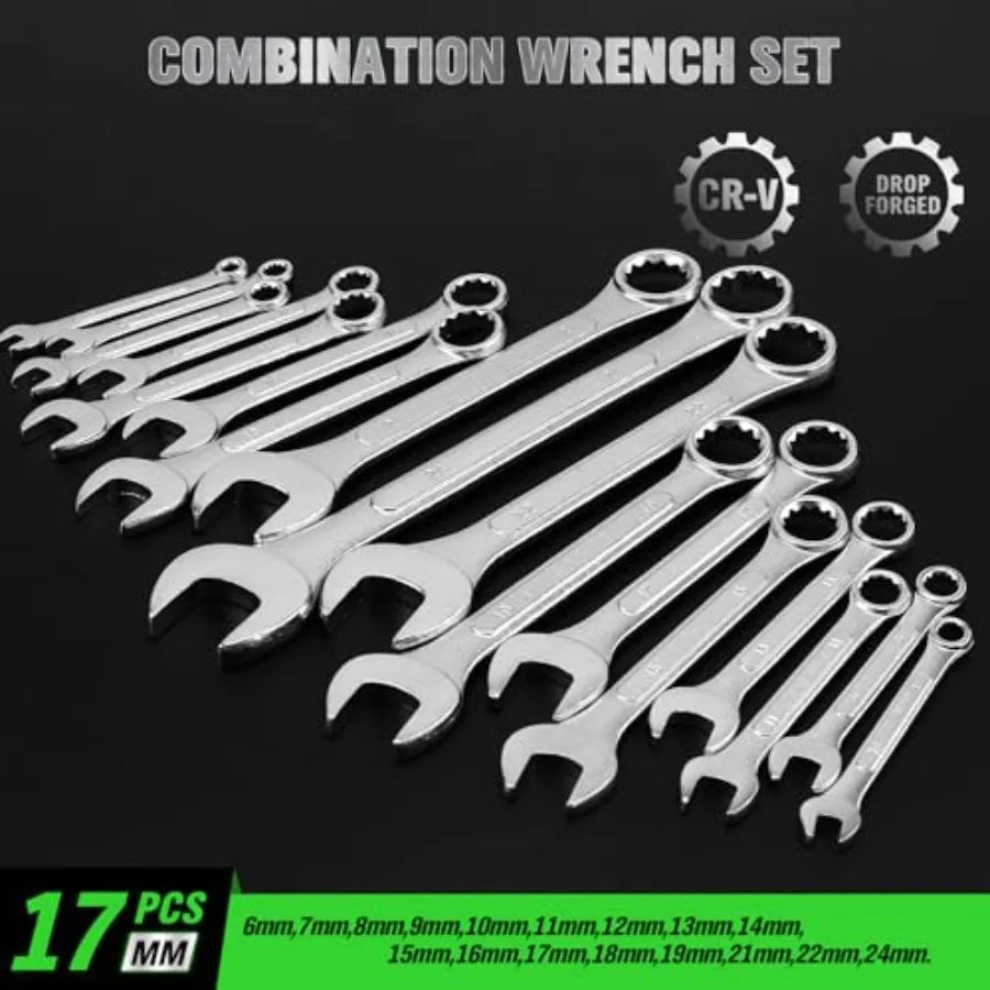 30-Piece Combination Wrench Set, Metric and SAE