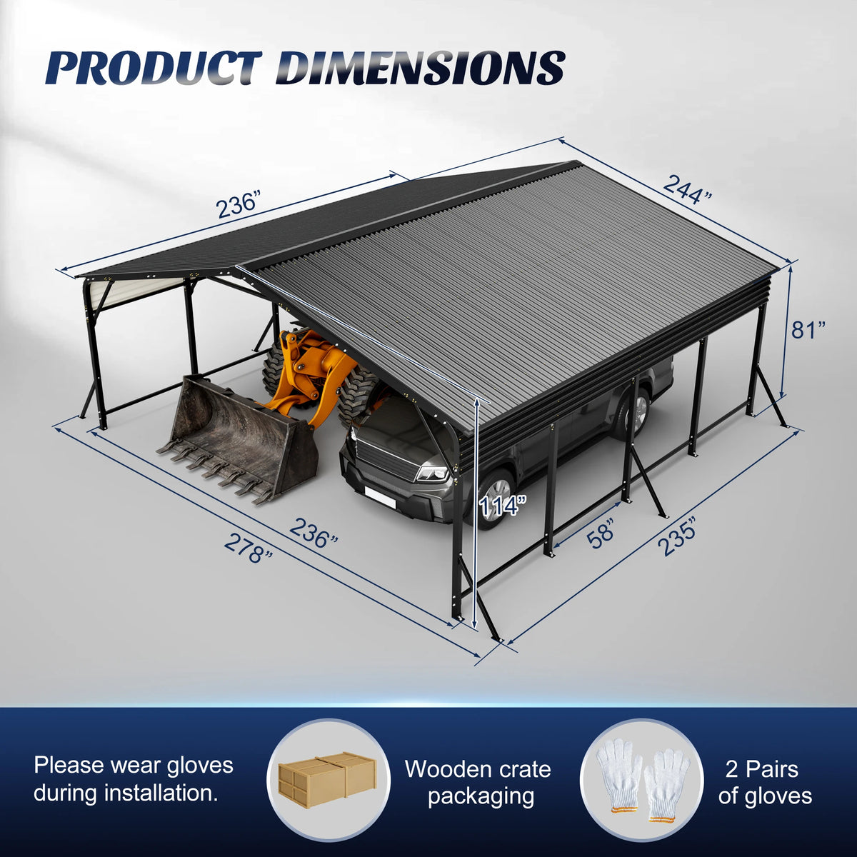 20×20 FT Heavy duty Galvanized Steel Carport