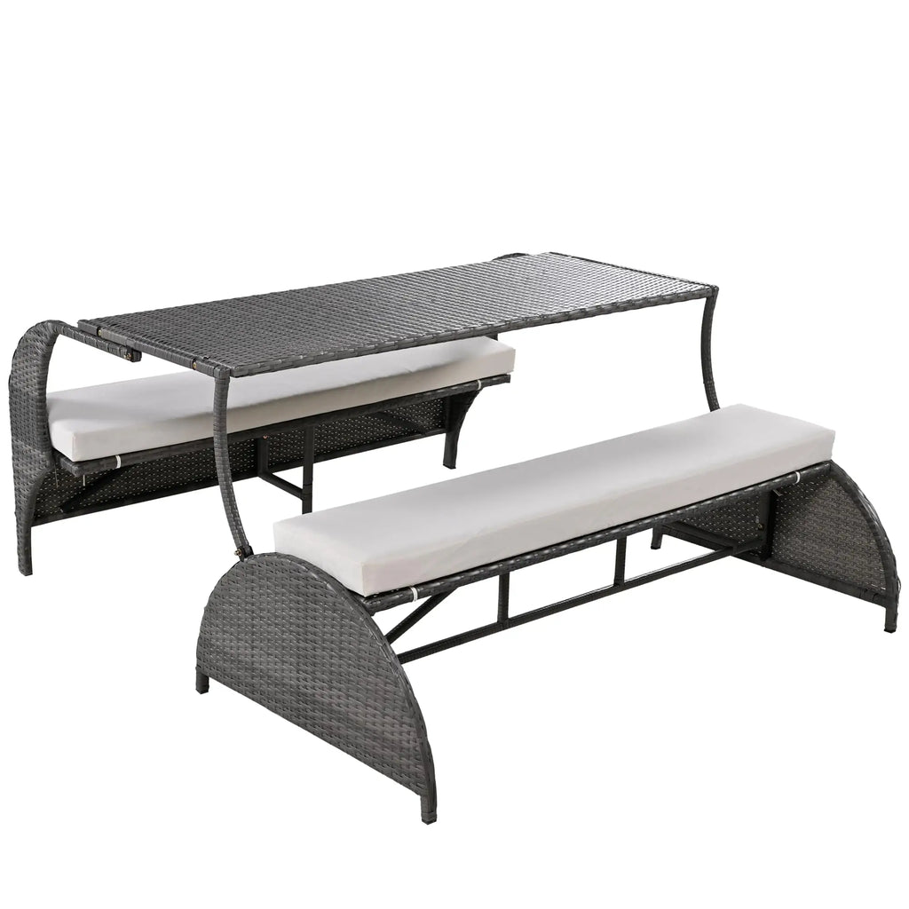 Outdoor Rattan Loveseat Convertible Picnic  Table