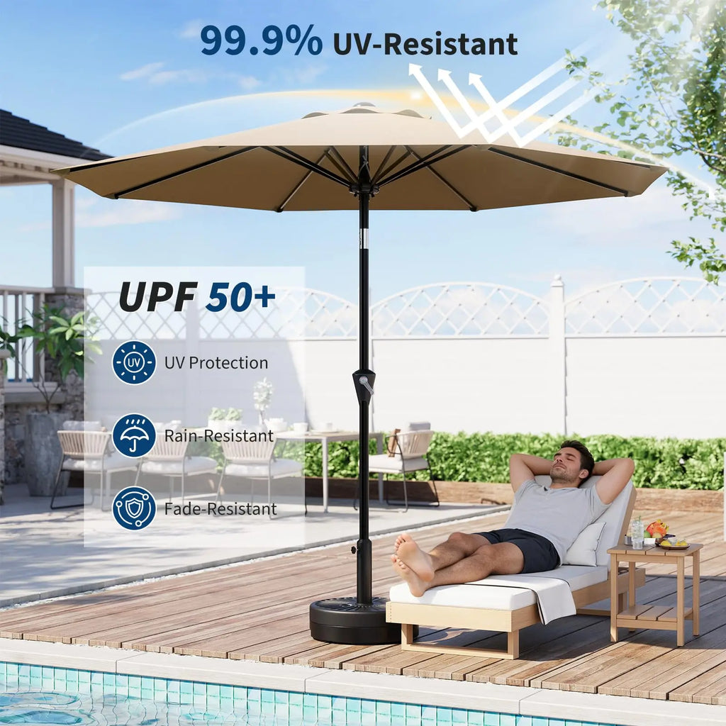 9FT Patio Umbrella With Crank & Tilt, Outdoor  UV Protection Waterproof