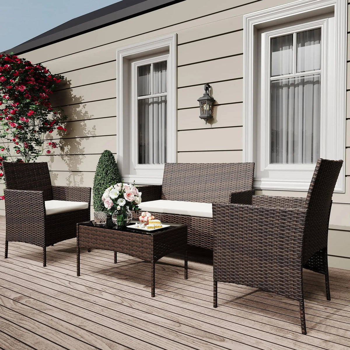 4 Piece Rattan Patio Furniture Set