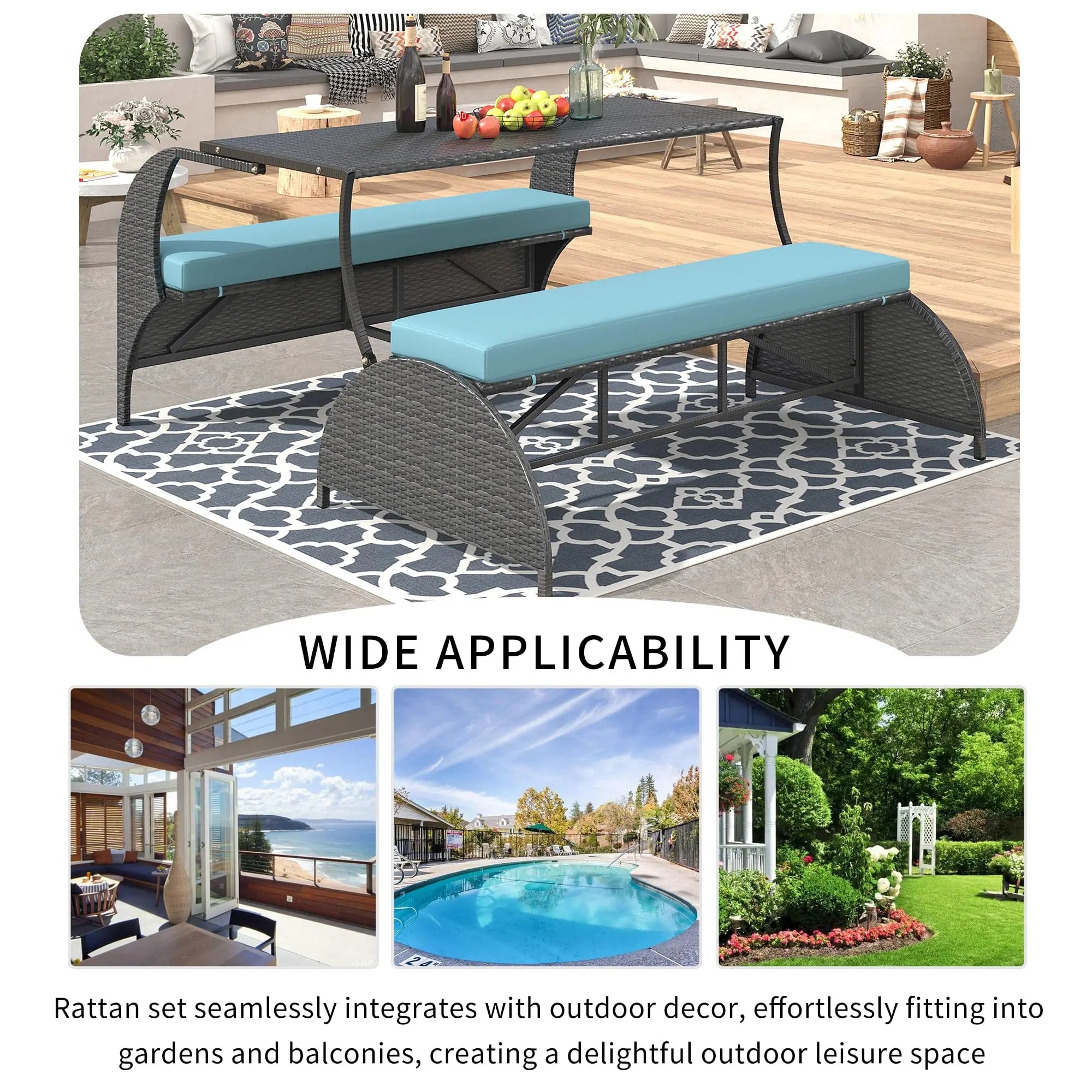 Outdoor Rattan Loveseat Convertible Picnic  Table