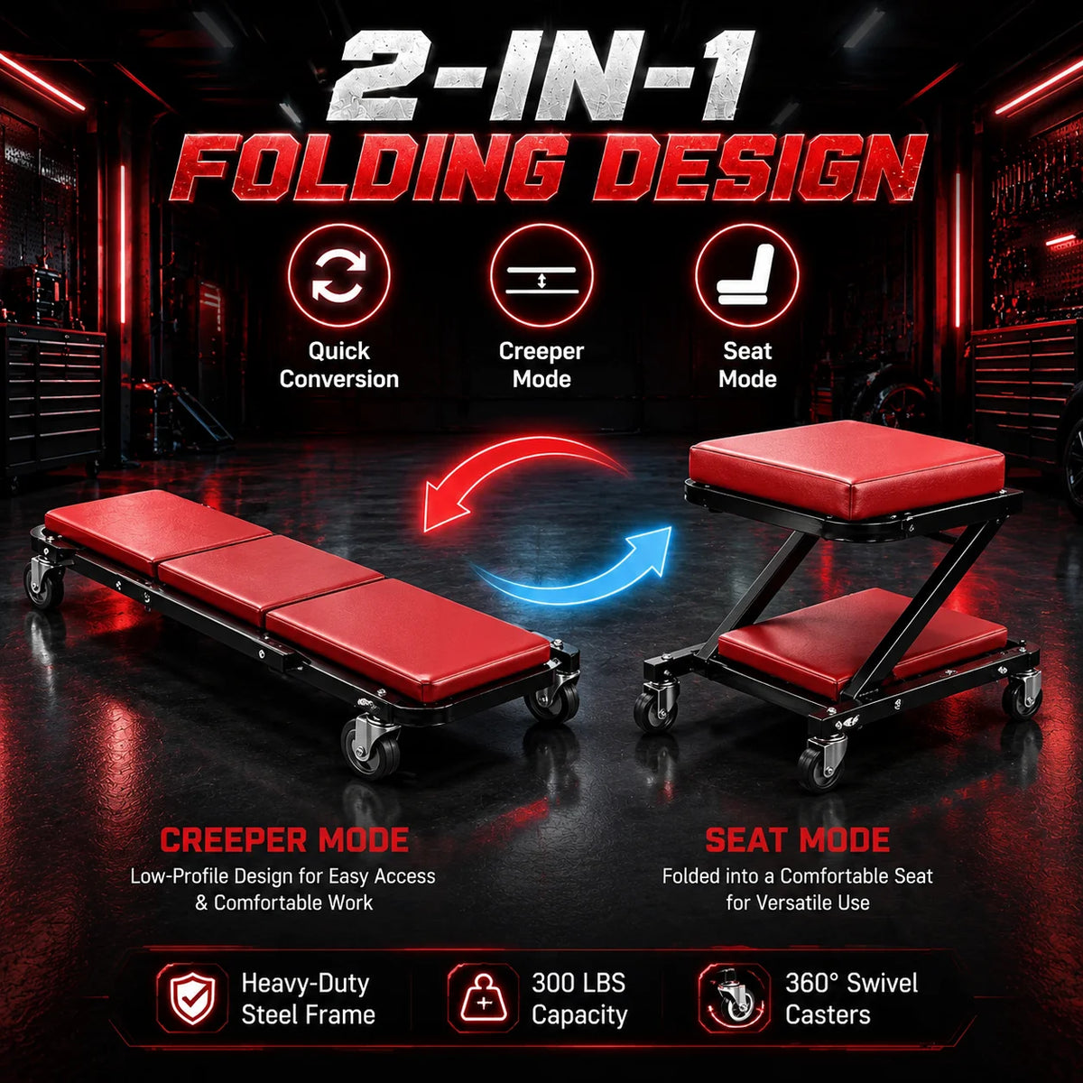 2-in-1 Foldable Rolling Creeper