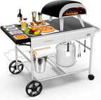 Portable Outdoor Pizza Oven Table with Prep Station, Storage Rack, and Locking Wheels
